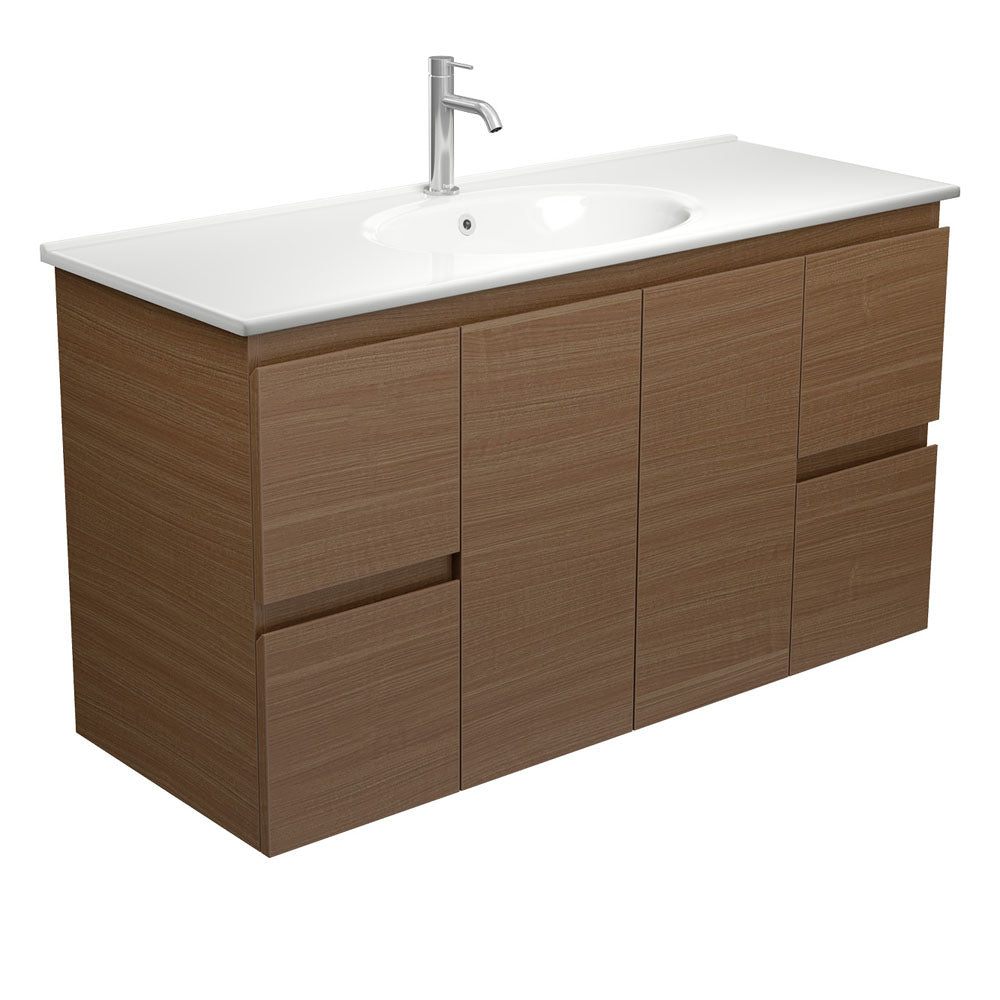 Fienza Rotondo Edge Wall Hung Vanity 1200mm (1 Taphole) Walnut / White Top ROT120WA