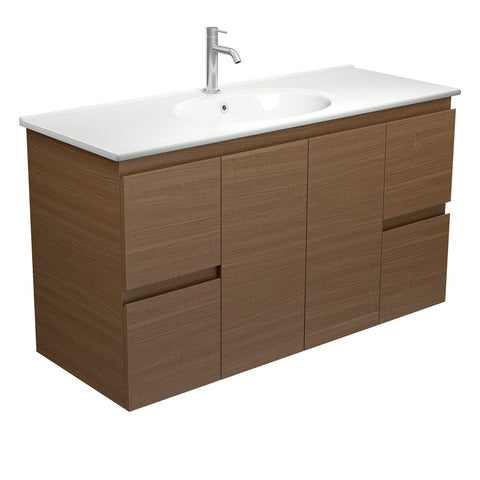 Fienza Rotondo Edge Wall Hung Vanity 1200mm (1 Taphole) Walnut / White Top ROT120WA