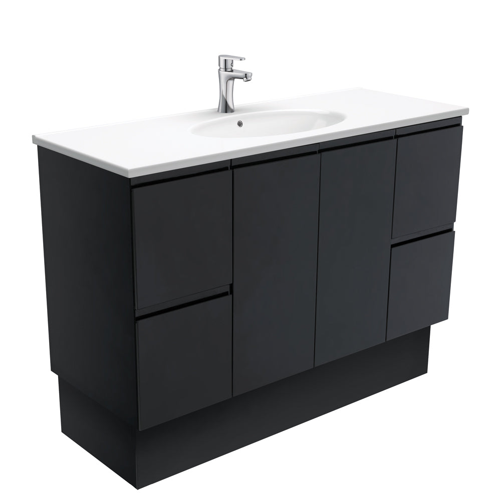 Fienza Rotondo Fingerpull On Kickboard Vanity (1 Taphole) 1200mm Satin Black ROT120ZBK