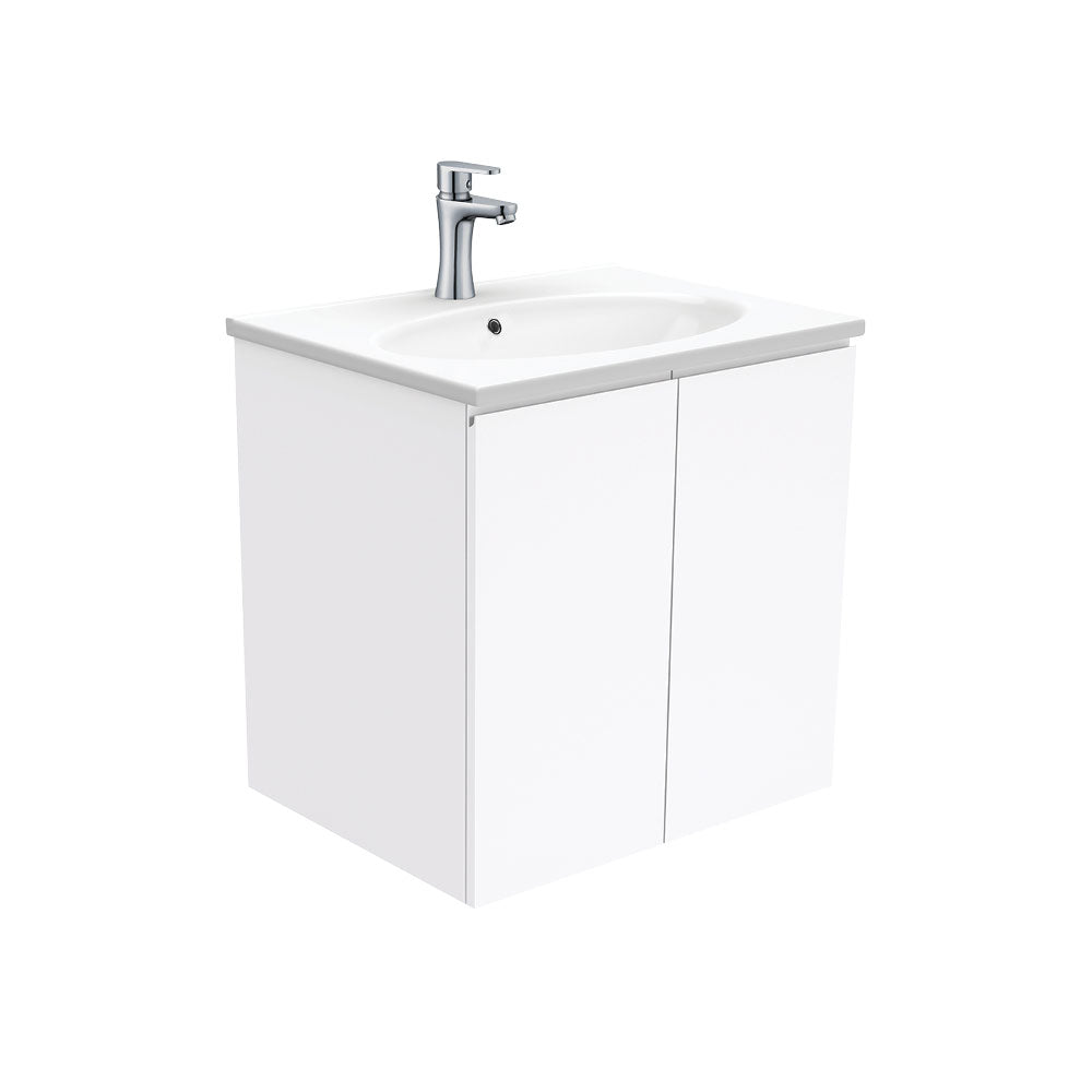 Fienza Rotondo Wall Hung Fingerpull Vanity (1 Taphole) 600mm Gloss White ROT60F