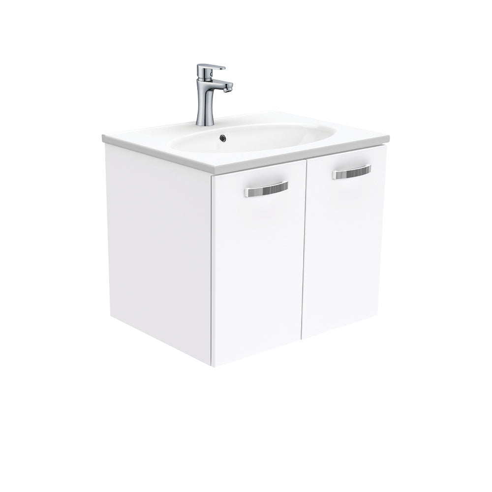 Fienza Rotondo Uni Wall Hung Vanity w/ Handles (1 Taphole) 600mm Gloss White ROT60J