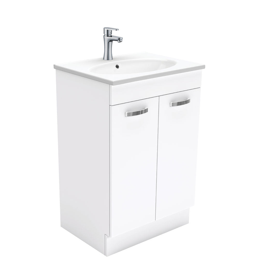 Fienza Rotondo Uni On Kickboard Vanity w/ Solid Doors (1 Taphole) 600mm Gloss White ROT60NKW