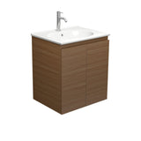 Fienza Rotondo Edge Wall Hung Vanity 600mm (1 Taphole) Walnut / White Top ROT60WA