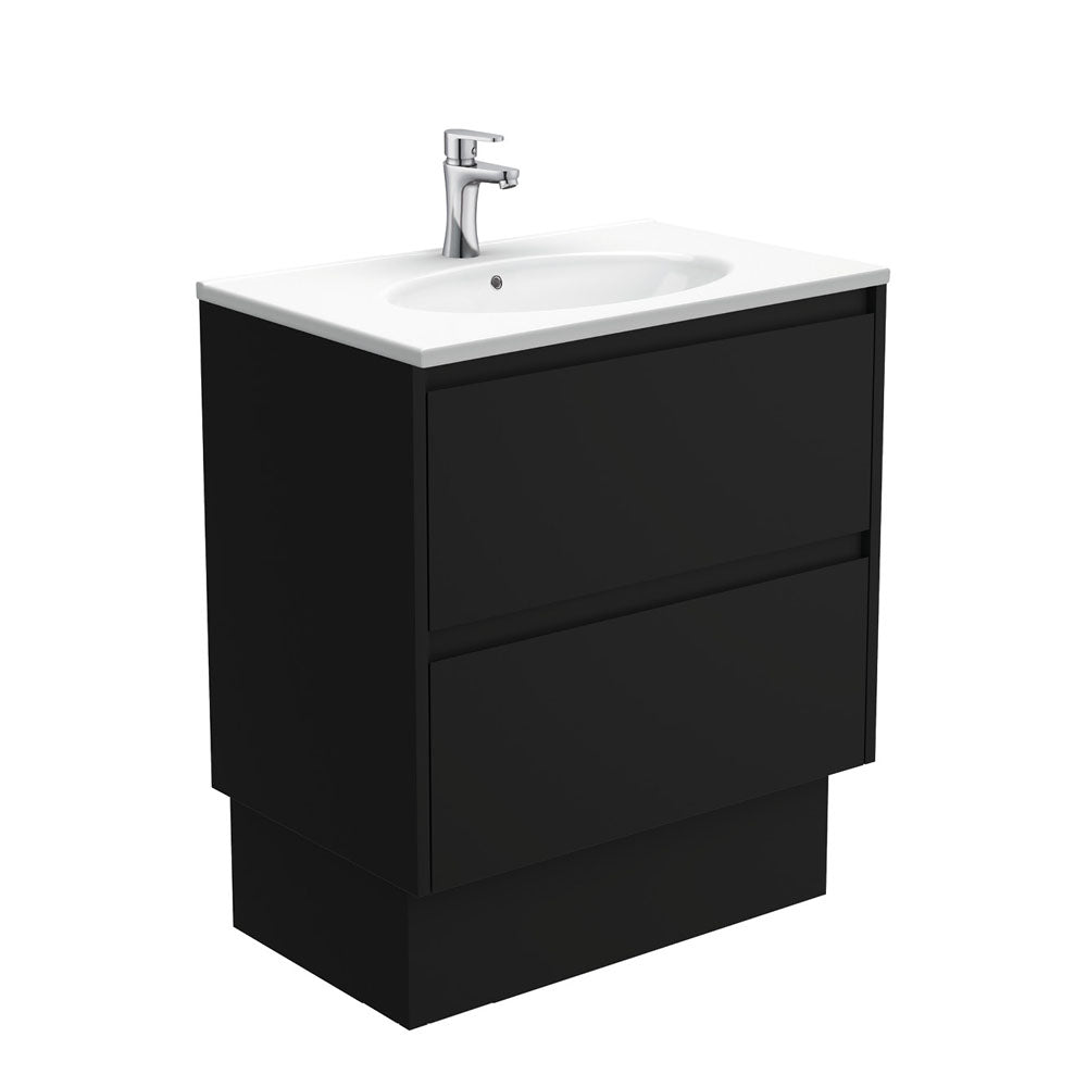 Fienza Rotondo Amato On Kickboard Vanity (1 Taphole) 750mm Satin Black ROT75BBK