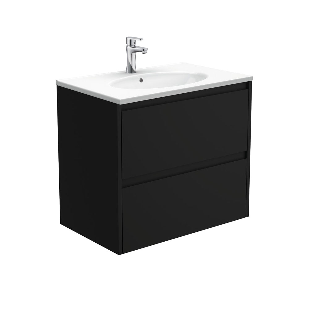 Fienza Rotondo Amato Wall Hung Vanity (1 Taphole) 750mm Satin Black ROT75BB