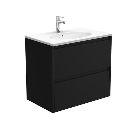 Fienza Rotondo Amato Wall Hung Vanity (1 Taphole) 750mm Satin Black ROT75BB
