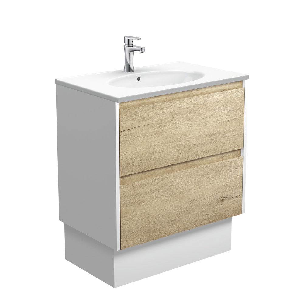 Fienza Rotondo Amato On Kickboard Vanity 750mm (1 Taphole) Scandi Oak w/ Satin White Panels ROT75BSWK