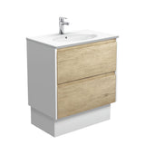 Fienza Rotondo Amato On Kickboard Vanity 750mm (1 Taphole) Scandi Oak w/ Satin White Panels ROT75BSWK