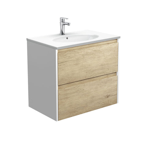 Fienza Rotondo Amato Wall Hung Vanity 750mm (1 Taphole) Scandi Oak w/ Satin White Panels ROT75BSW
