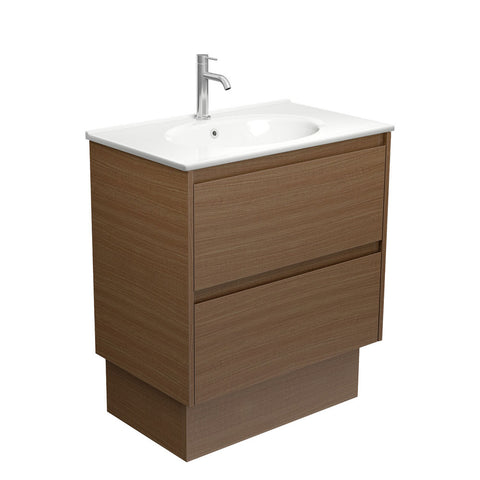 Fienza Rotondo Amato On Kickboard Vanity 750mm (1 Taphole) Walnut ROT75BWAK