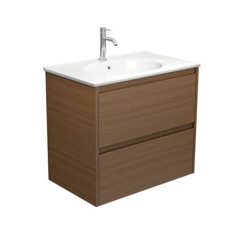 Fienza Rotondo Amato Wall Hung Vanity 750mm (1 Taphole) Walnut ROT75BWA