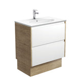 Fienza Rotondo Amato On Kickboard Vanity 750mm (1 Taphole) Satin White w/ Scandi Oak Panels ROT75BWSK