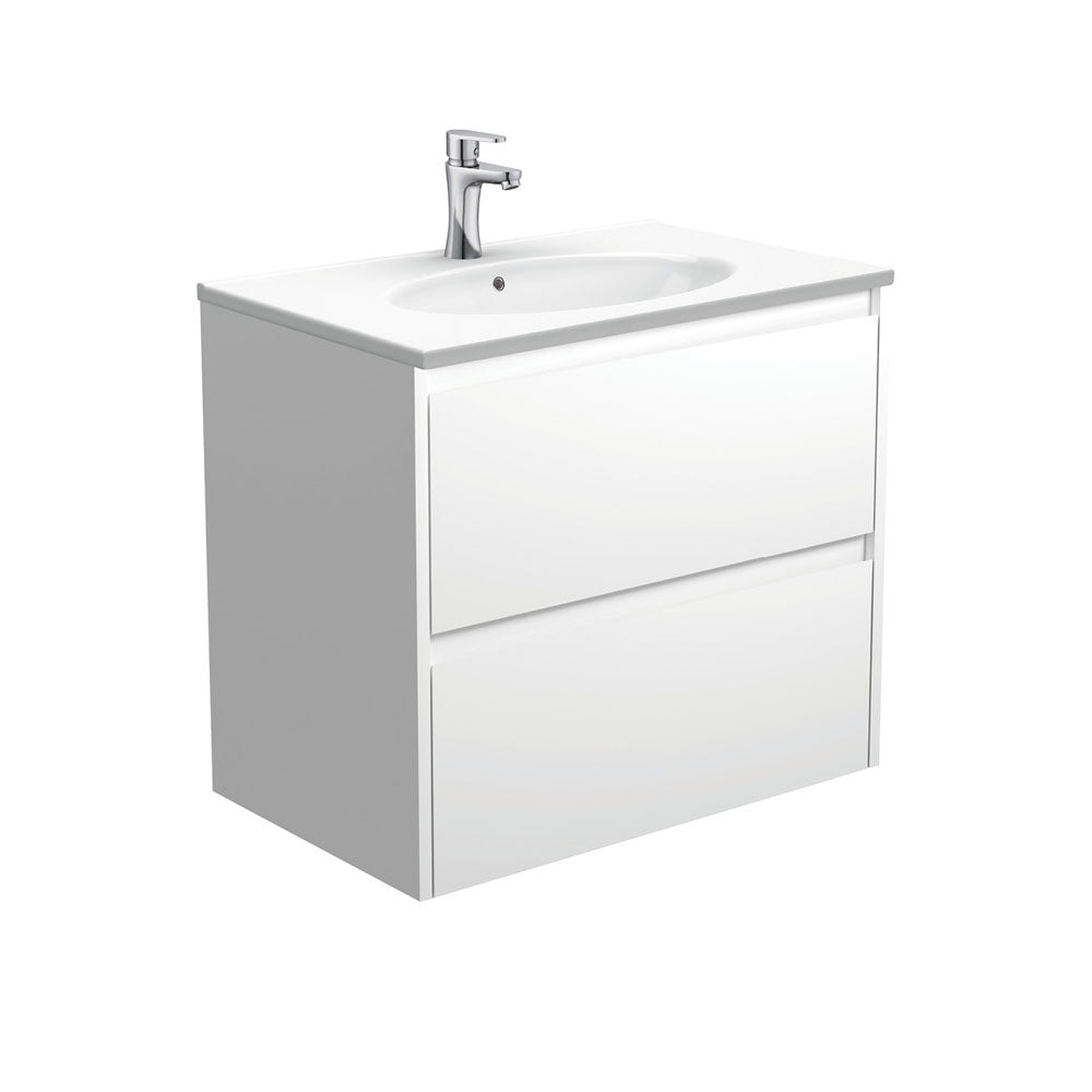 Fienza Rotondo Amato Wall Hung Vanity (1 Taphole) 750mm Satin White ROT75BW