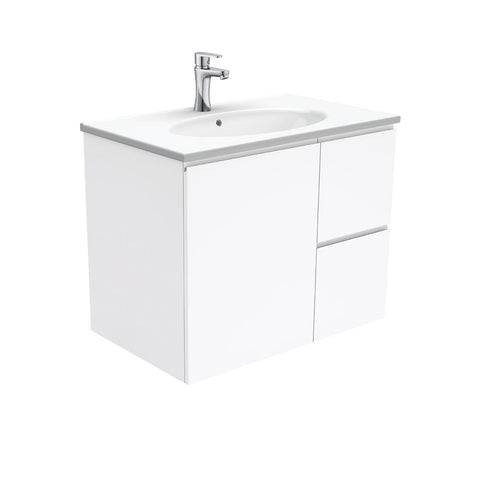 Fienza Rotondo Wall Hung Fingerpull Vanity Left (1 Taphole) 750mm Gloss White ROT75FL