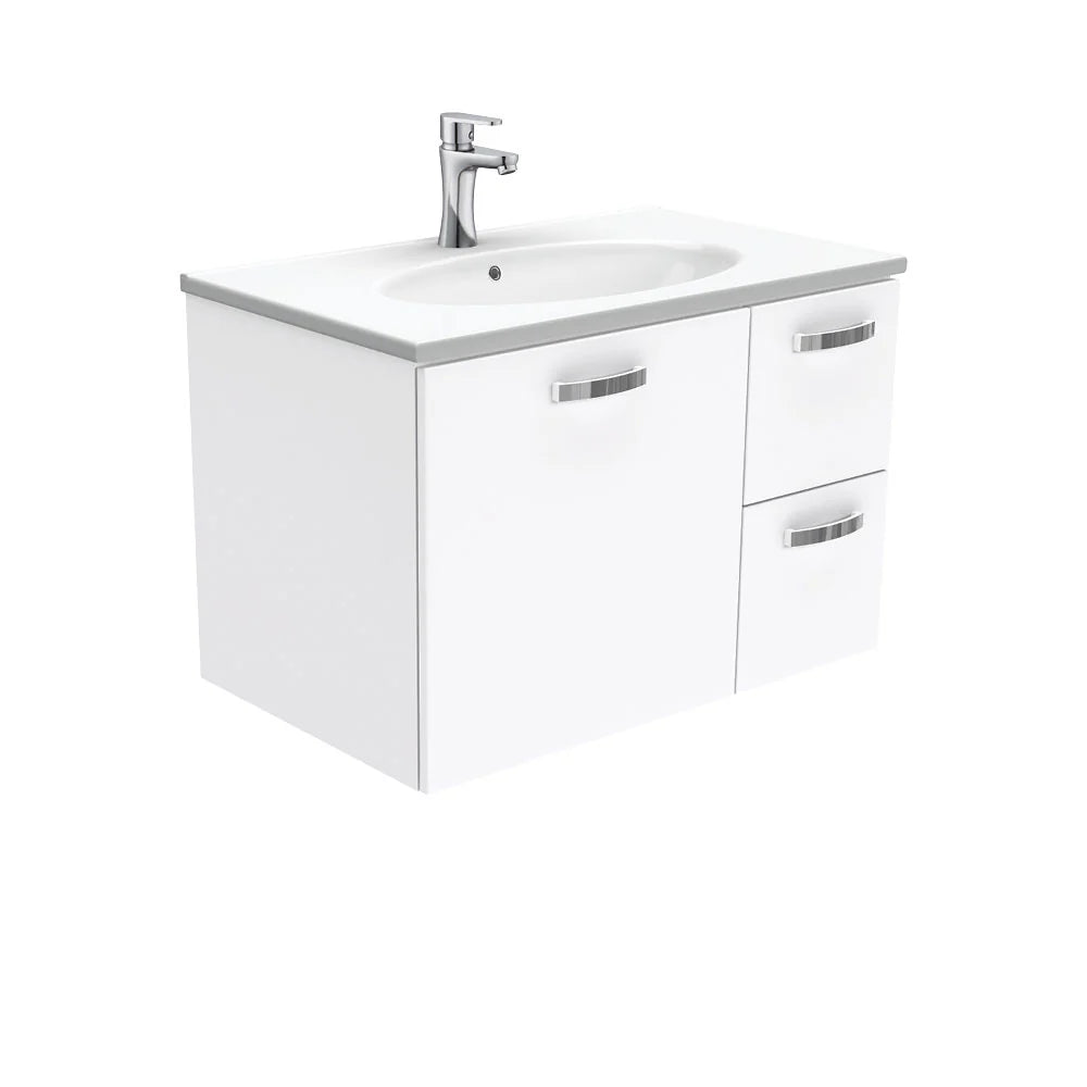 Fienza Rotondo Uni Wall Hung Vanity w/ Handles Right (1 Taphole) 750mm Gloss White ROT75JR