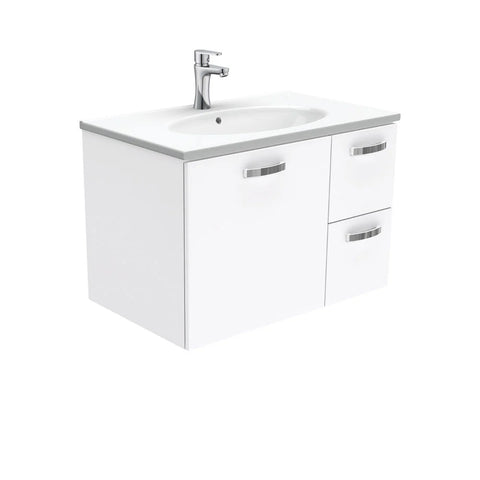 Fienza Rotondo Uni Wall Hung Vanity w/ Handles Left (1 Taphole) 750mm Gloss White ROT75JL