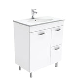 Fienza Rotondo Uni Vanity On Legs Solid Doors Right Hand Drawers (1 Taphole) 750mm Gloss White ROT75NLWR
