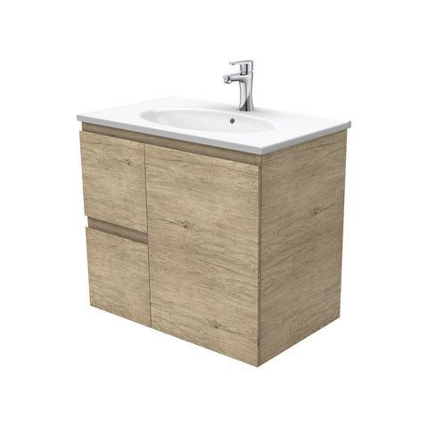 Fienza Rotondo Edge Wall Hung Vanity Left (1 Taphole) 750mm Scandi Oak ROT75SL