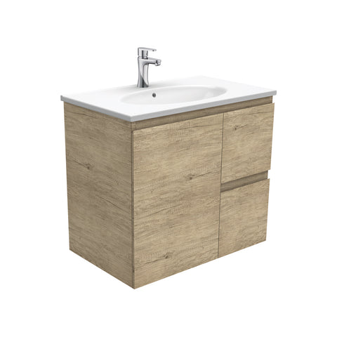 Fienza Rotondo Edge Wall Hung Vanity Right (1 Taphole) 750mm Scandi Oak ROT75SR