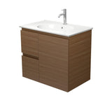 Fienza Rotondo Edge Wall Hung Vanity 750mm Left (1 Taphole) Walnut / White Top ROT75WAL