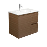 Fienza Rotondo Edge Wall Hung Vanity 750mm Right (1 Taphole) Walnut / White Top ROT75WAR
