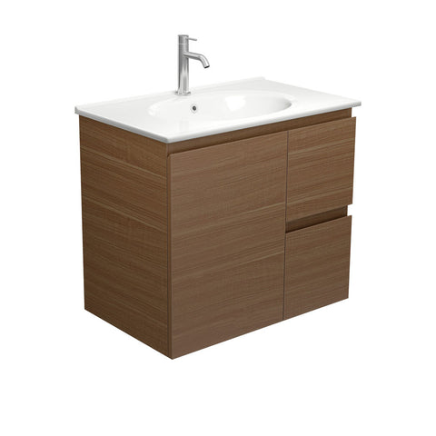 Fienza Rotondo Edge Wall Hung Vanity 750mm Right (1 Taphole) Walnut / White Top ROT75WAR