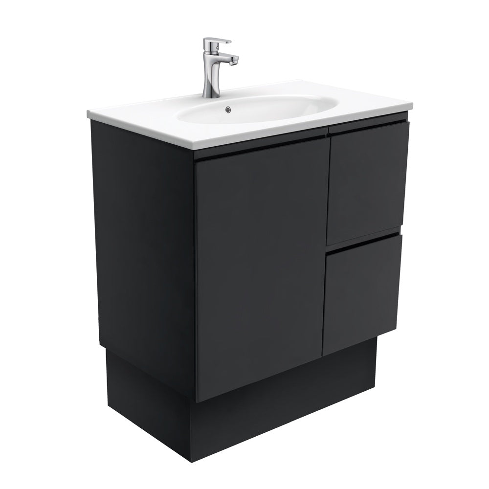 Fienza Rotondo Fingerpull On Kickboard Vanity Right (1 Taphole) 750mm Satin Black ROT75ZBKR
