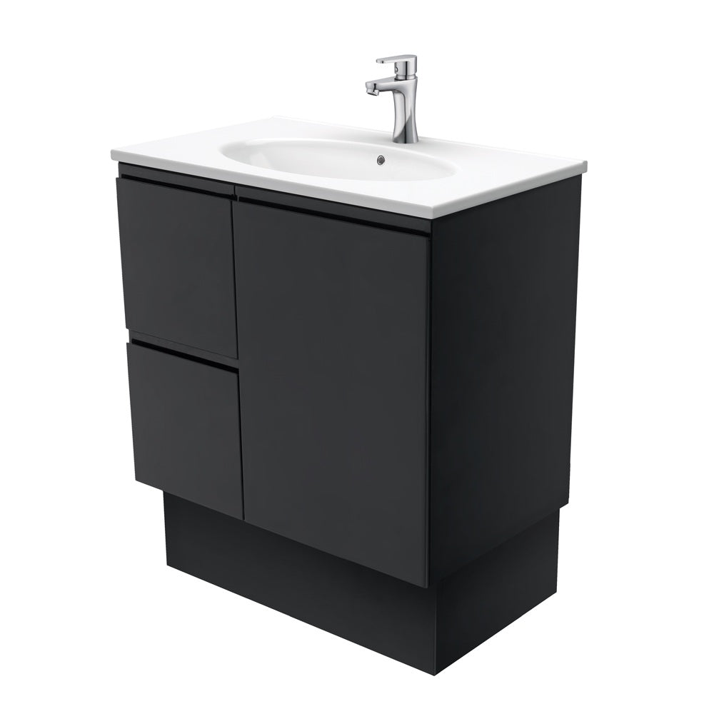 Fienza Rotondo Fingerpull On Kickboard Vanity Left (1 Taphole) 750mm Satin Black ROT75ZBKL