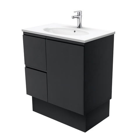 Fienza Rotondo Fingerpull On Kickboard Vanity Left (1 Taphole) 750mm Satin Black ROT75ZBKL