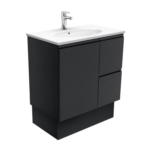 Fienza Rotondo Fingerpull On Kickboard Vanity Right (1 Taphole) 750mm Satin Black ROT75ZBKR