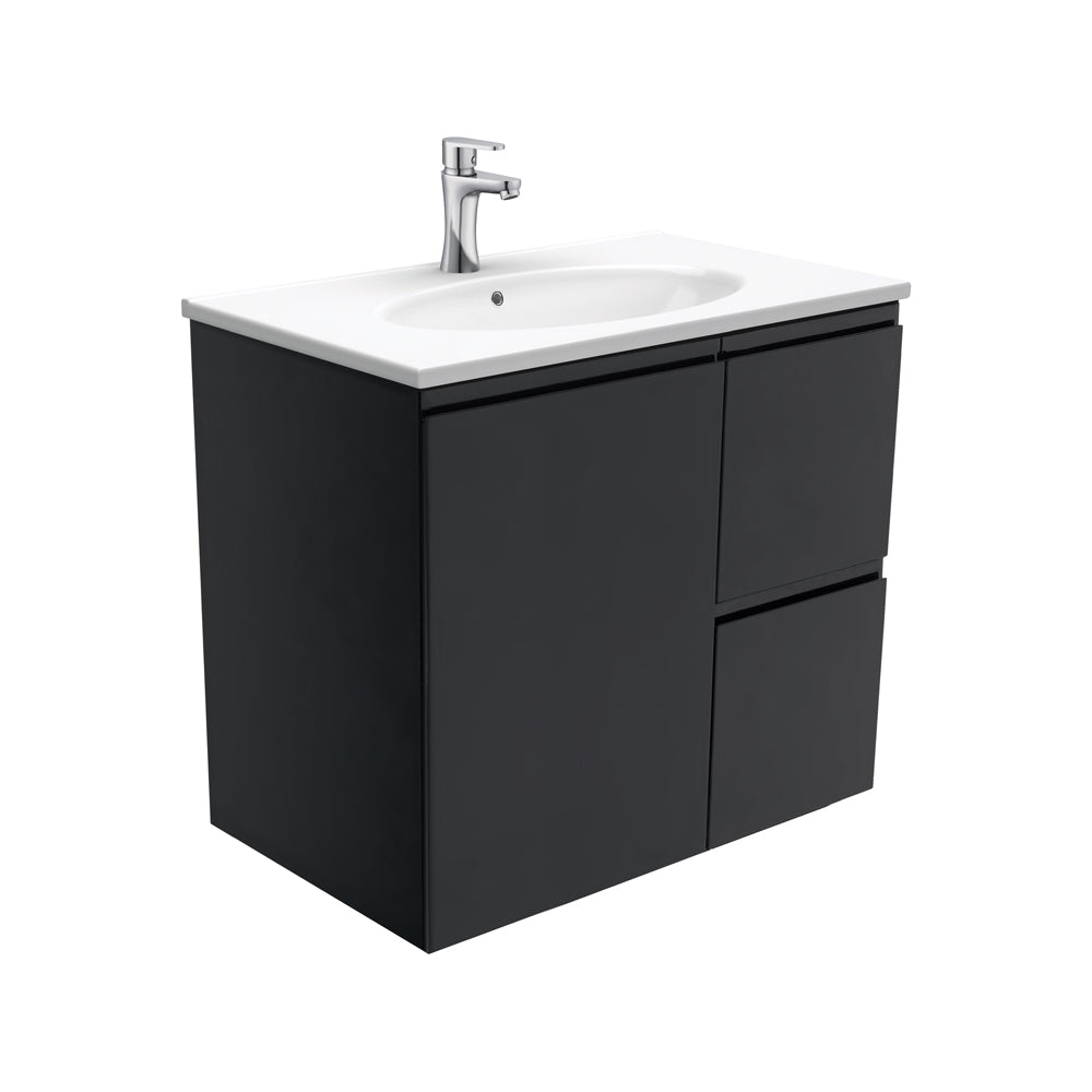 Fienza Rotondo Fingerpull Wall Hung Vanity Right (1 Taphole) 750mm Satin Black ROT75ZBR