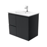 Fienza Rotondo Fingerpull Wall Hung Vanity Left (1 Taphole) 750mm Satin Black ROT75ZBL