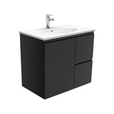 Fienza Rotondo Fingerpull Wall Hung Vanity Right (1 Taphole) 750mm Satin Black ROT75ZBR