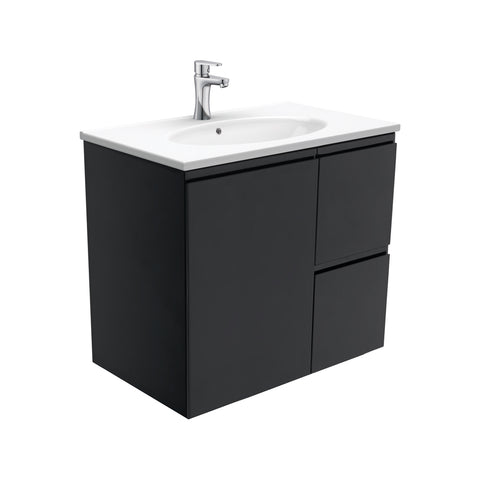 Fienza Rotondo Fingerpull Wall Hung Vanity Right (1 Taphole) 750mm Satin Black ROT75ZBR