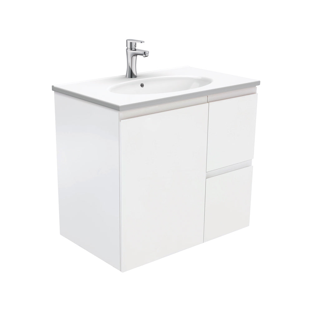 Fienza Rotondo Fingerpull Wall Hung Vanity Right (1 Taphole) 750mm Satin White ROT75ZR