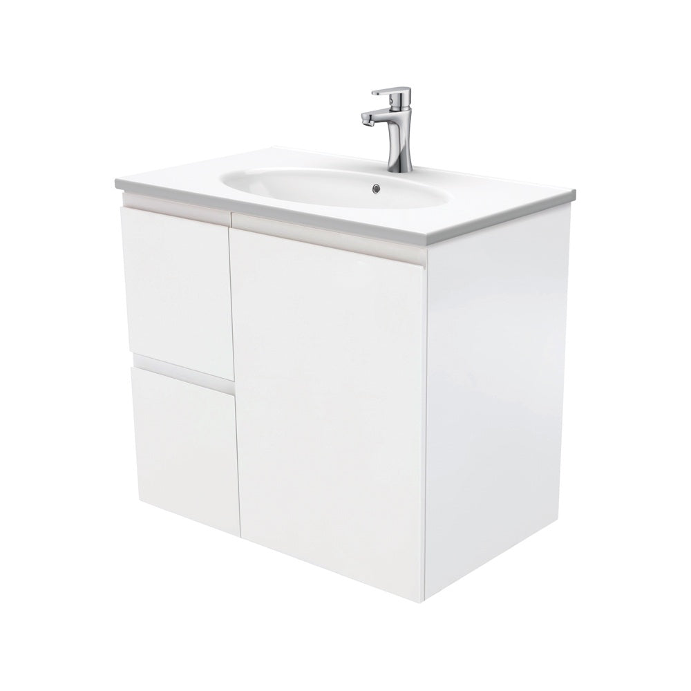 Fienza Rotondo Fingerpull Wall Hung Vanity Left (1 Taphole) 750mm Satin White ROT75ZL