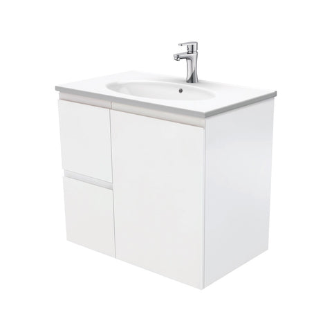 Fienza Rotondo Fingerpull Wall Hung Vanity Left (1 Taphole) 750mm Satin White ROT75ZL