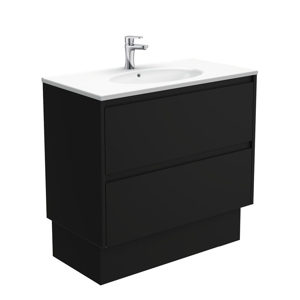 Fienza Rotondo Amato On Kickboard Vanity (1 Taphole) 900mm Satin Black ROT90BBK