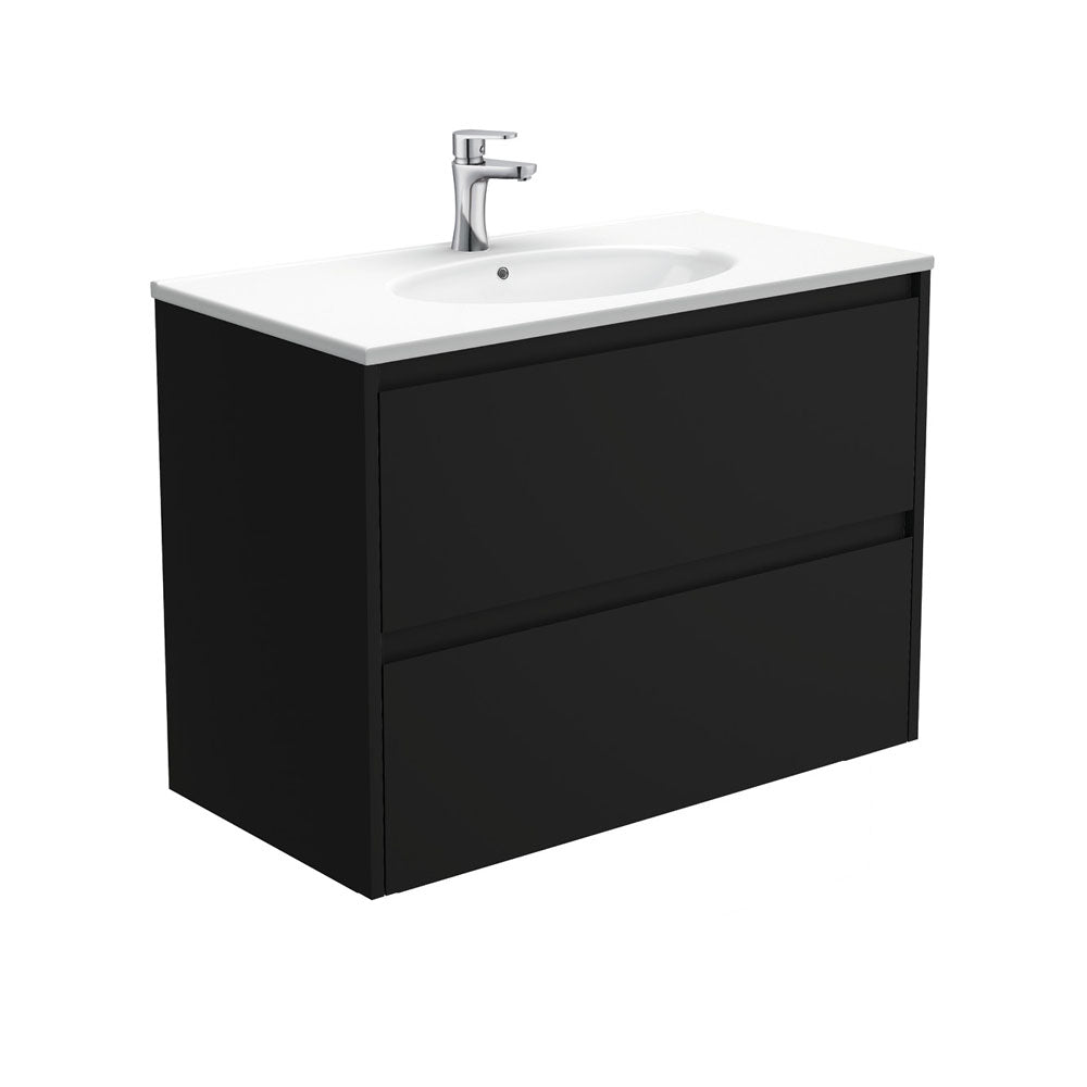 Fienza Rotondo Amato Wall Hung Vanity (1 Taphole) 900mm Satin Black ROT90BB