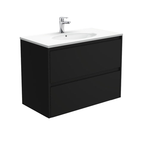 Fienza Rotondo Amato Wall Hung Vanity (1 Taphole) 900mm Satin Black ROT90BB