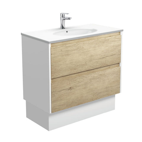 Fienza Rotondo Amato On Kickboard Vanity (1 Taphole) 900mm Scandi Oak Scandi w/ Satin White Panels ROT90BSWK