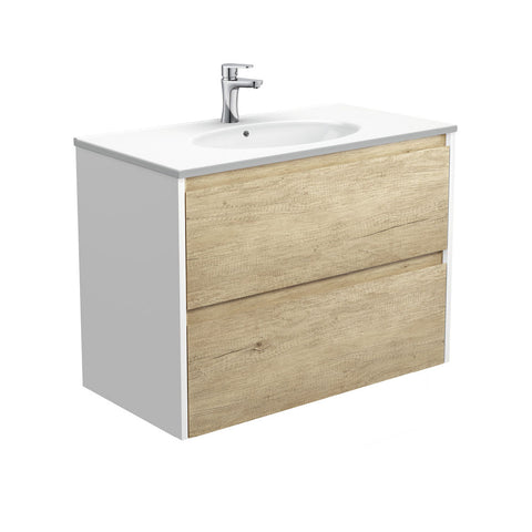 Fienza Rotondo Amato Wall Hung Vanity 900mm (1 Taphole) Scandi Oak w/ Satin White Panels ROT90BSW