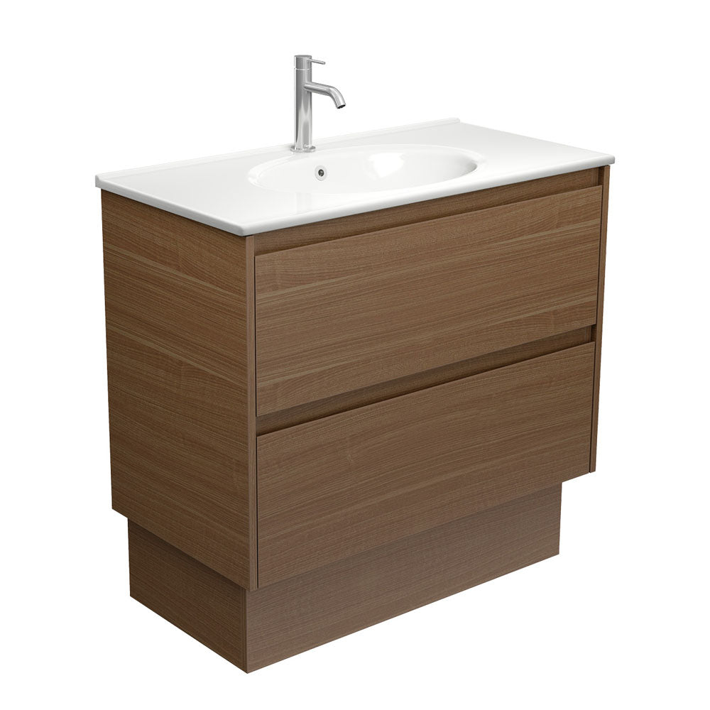 Fienza Rotondo Amato On Kickboard Vanity 900mm (1 Taphole) Walnut ROT90BWAK