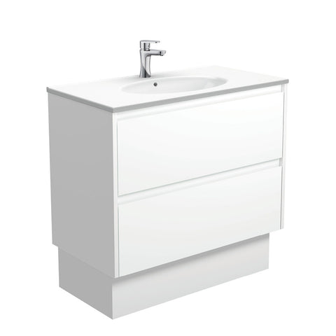 Fienza Rotondo Amato On Kickboard Vanity (1 Taphole) 900mm Satin White ROT90BWK