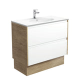 Fienza Rotondo Amato On Kickboard Vanity 900mm (1 Taphole) Satin White w/ Scandi Oak Panels ROT90BWSK