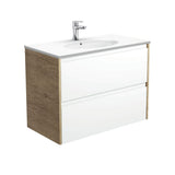 Fienza Rotondo Amato Wall Hung Vanity 900mm (1 Taphole) Satin White w/ Scandi Oak Panels ROT90BWS