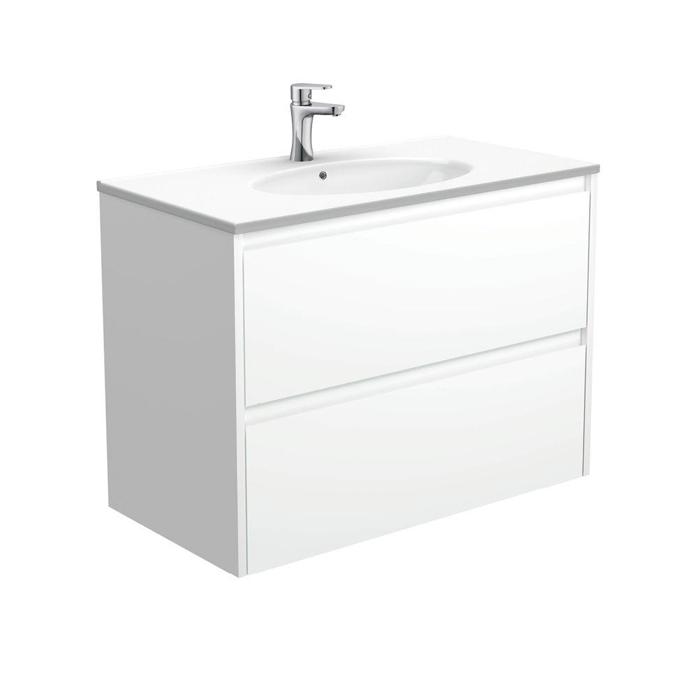 Fienza Rotondo Amato Wall Hung Vanity (1 Taphole) 900mm Satin White ROT90BW