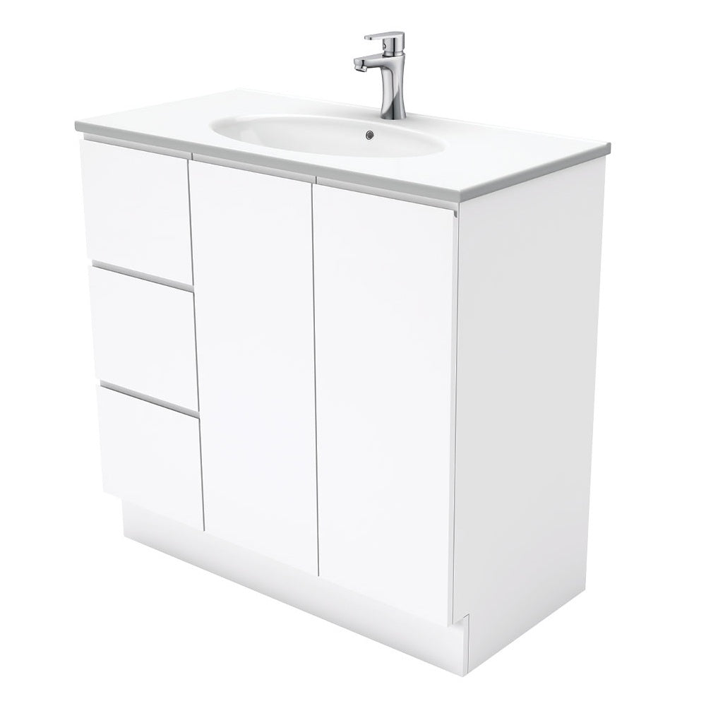 Fienza Rotondo Fingerpull On Kickboard Vanity Left (1 Taphole) 900mm Gloss White ROT90CL