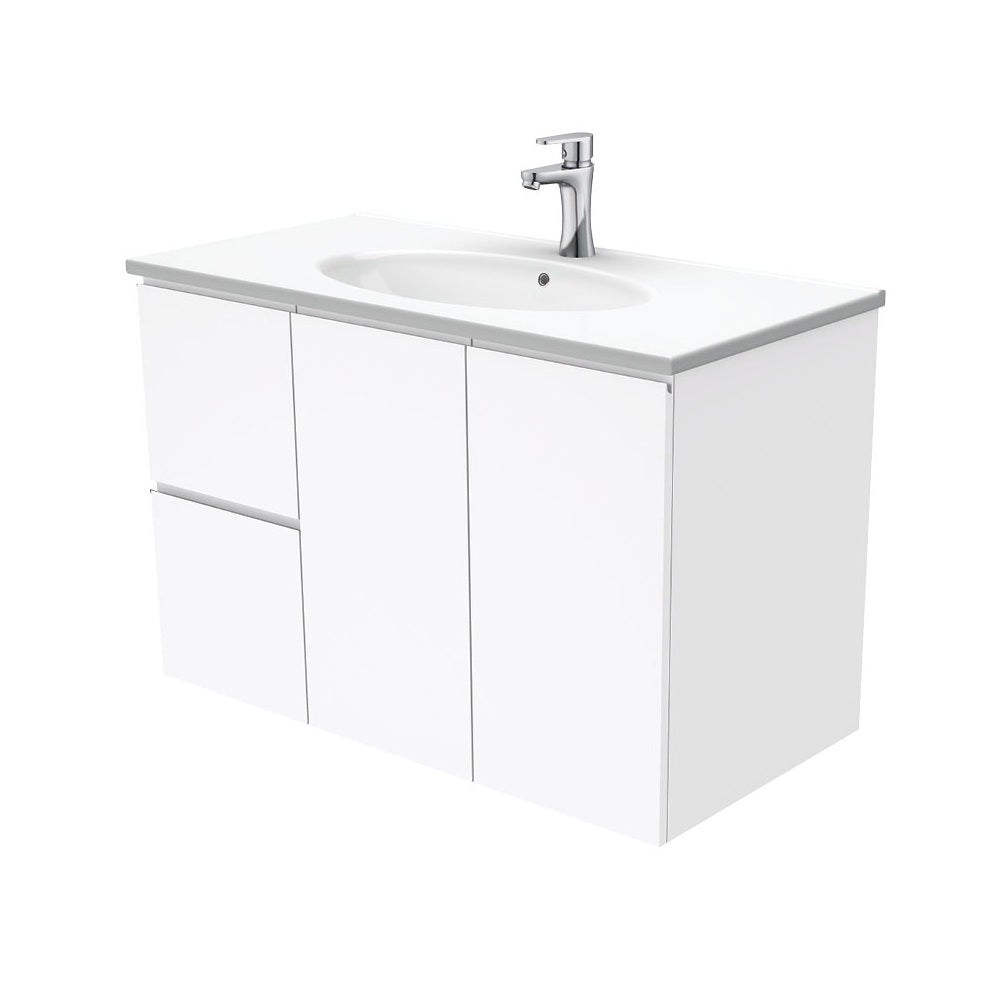 Fienza Rotondo Wall Hung Fingerpull Vanity Left (1 Taphole) 900mm Gloss White ROT90FL