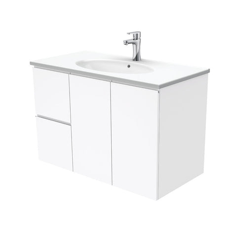 Fienza Rotondo Wall Hung Fingerpull Vanity Left (1 Taphole) 900mm Gloss White ROT90FL